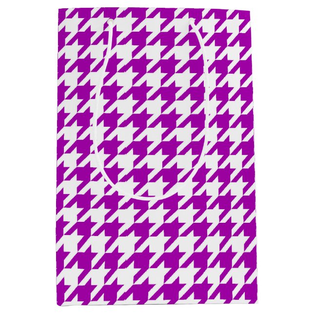 Purple White Houndstooth Check Medium Gift Bag (Front)