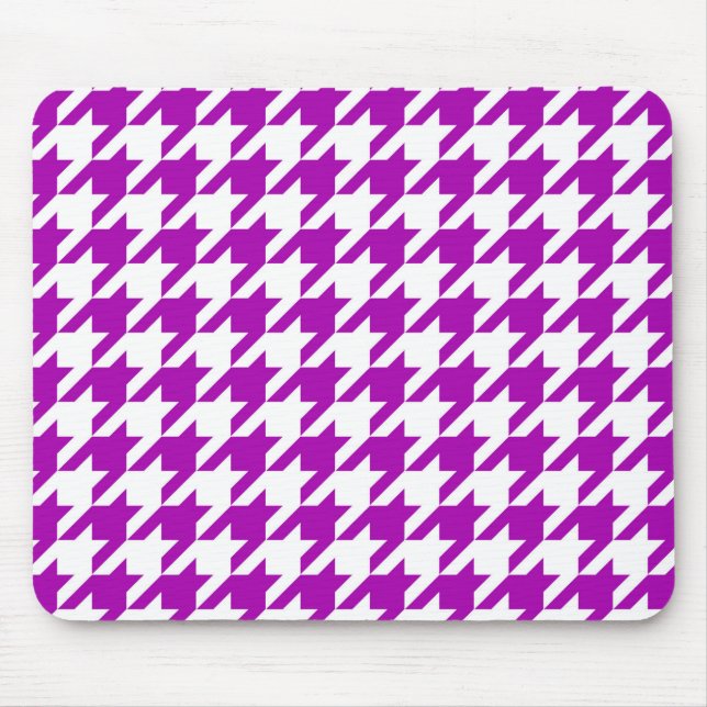Purple White Houndstooth Check Mouse Mat (Front)