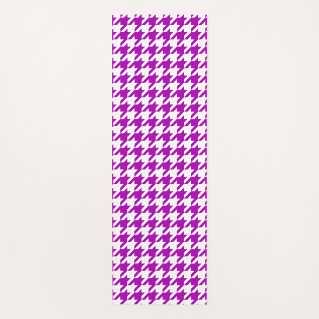 Purple White Houndstooth Check Yoga Mat (Front)