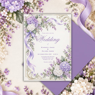 Purple White Hydrangea Elegant Wedding Invitation