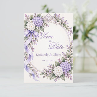 Purple White Hydrangea Elegant Wedding Save The Date