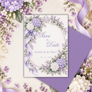 Purple White Hydrangea Elegant Wedding Save The Date
