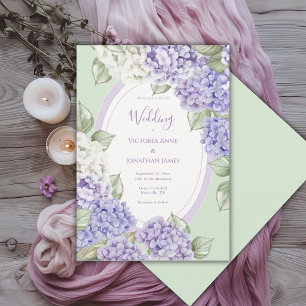 Purple White Hydrangeas Floral Green Wedding Invitation