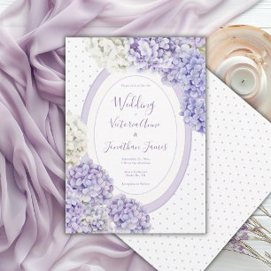 Purple White Hydrangeas Polkadot Wedding Invitation