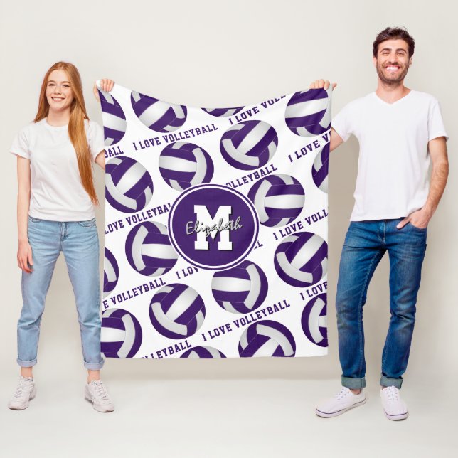 purple white I love volleyball girls sports room Fleece Blanket (In Situ)