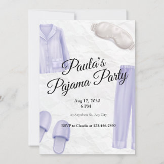 purple white illustrated modern elegant pajama invitation