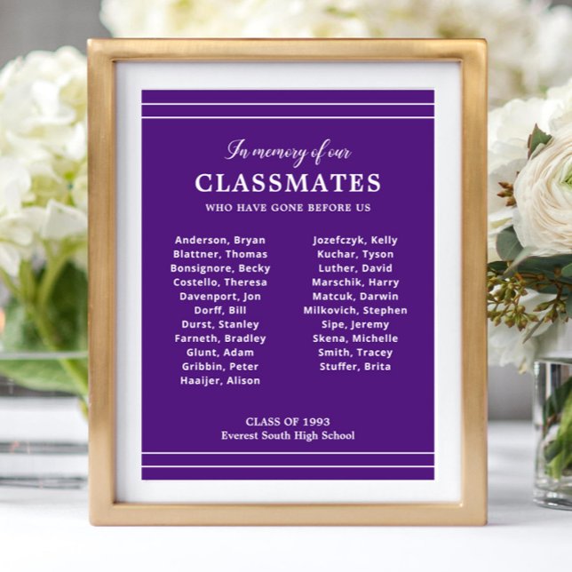 Purple White In Memory Of Class Reunion Memorial Poster (Creator Uploaded)