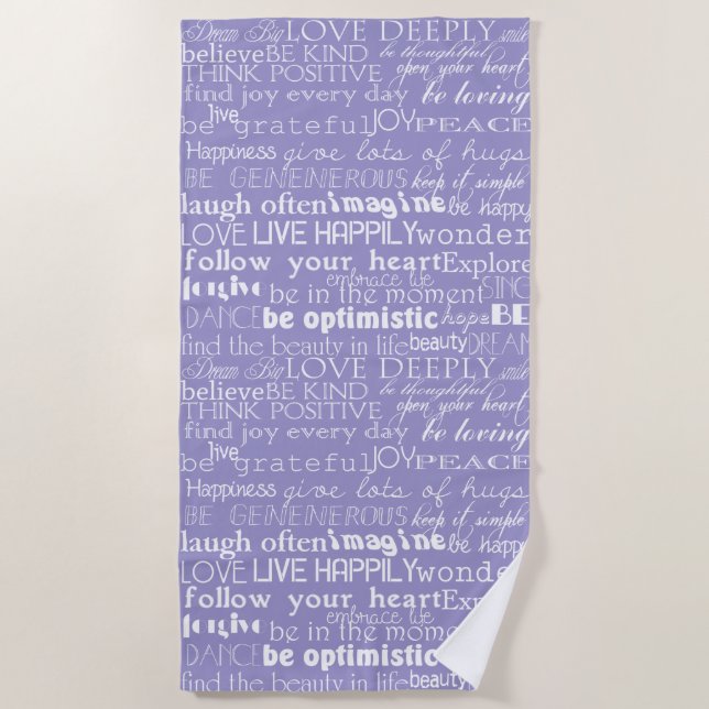 Purple White Inspirational Words   Beach Towel (Front)