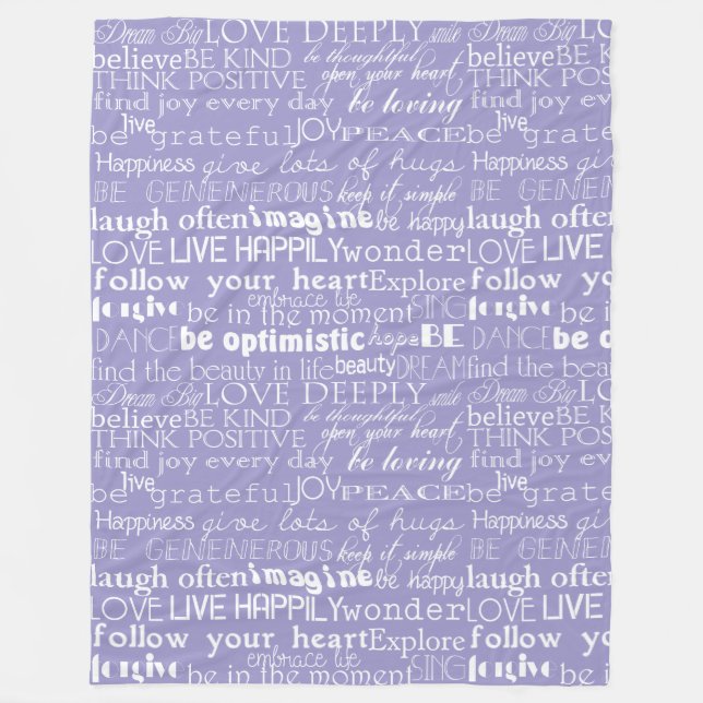 Purple White Inspirational Words Christmas Fleece Blanket (Front)
