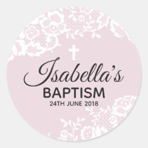 Purple White Lace Christening Sticker