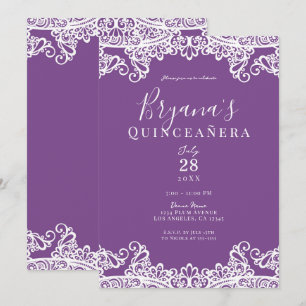 Purple & White Lace Elegant Quinceañera Party  Invitation