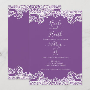 Purple & White Lace Elegant Wedding  Invitation