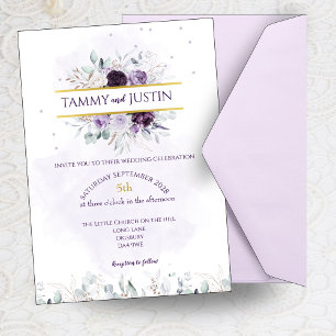 Purple, White & Lilac Floral Wedding Invitation