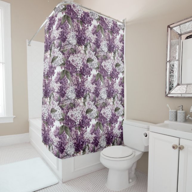 Purple & White Lilac Shower Curtain (In Situ)