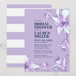 Purple White Lily Flower Floral Bridal Shower Invitation