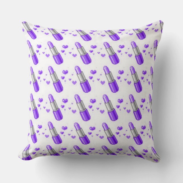 Purple & White Lipstick Lover Throw Pillow (Front)