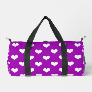 Purple White Love Heart Pattern Design Duffle Bag