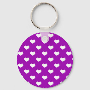 Purple White Love Heart Pattern Design Key Ring