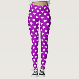 Purple White Love Heart Pattern Design Leggings