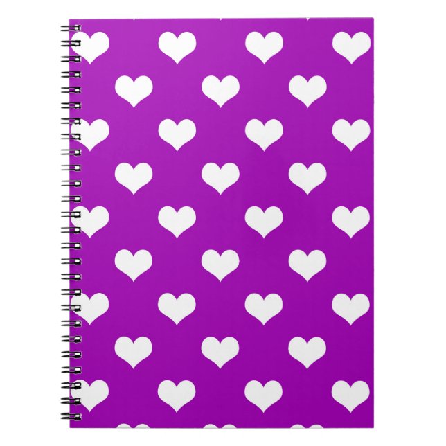 Purple White Love Heart Pattern Design  Notebook (Front)