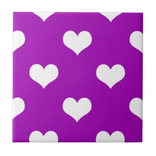 Purple White Love Heart Pattern Design Tile