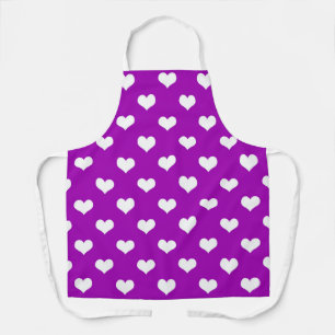 Purple White Lovely Hearts Design Apron