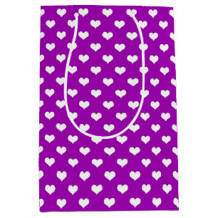 Purple White Lovely Hearts Design Medium Gift Bag