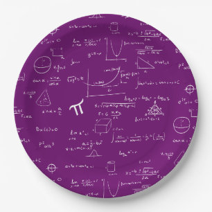 Purple White Math Equations Graphics Graduation Paper Plate