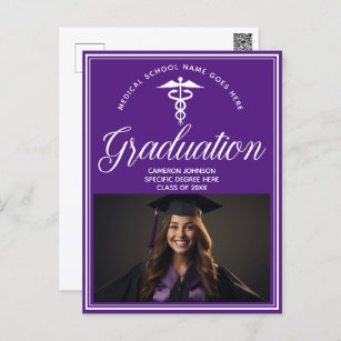 Purple White Medical School Photo Graduation Party Postcard