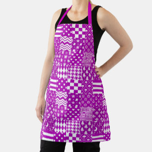 Purple White Mixed Patterns Patchwork Design  Apron