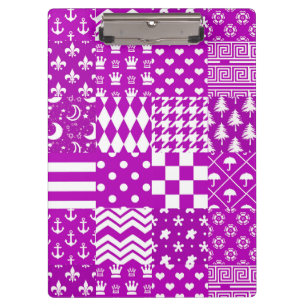 Purple White Mixed Patterns Patchwork Design Clipboard