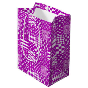 Purple White Mixed Patterns Patchwork Design Medium Gift Bag