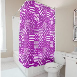 Purple White Mixed Patterns Patchwork Design  Shower Curtain