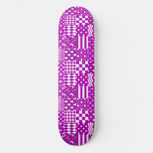 Purple White Mixed Patterns Patchwork Design Skateboard
