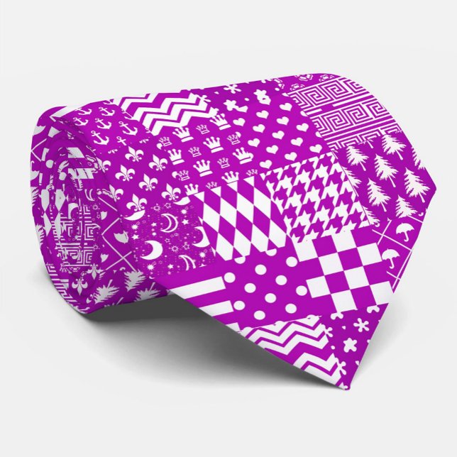 Purple White Mixed Patterns Patchwork Design  Tie (Creator Uploaded)