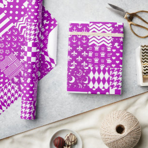 Purple White Mixed Patterns Patchwork Design Wrapping Paper