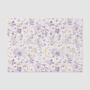Purple White Moons & Stars Floral Baby Shower Tissue Paper