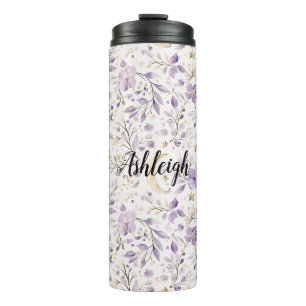 Purple White Moons & Stars Floral Thermal Tumbler