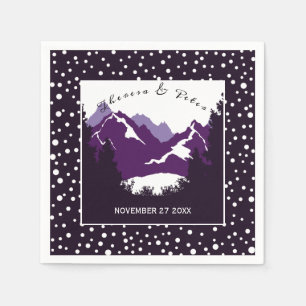 Purple, white mountains and polka dots wedding napkin