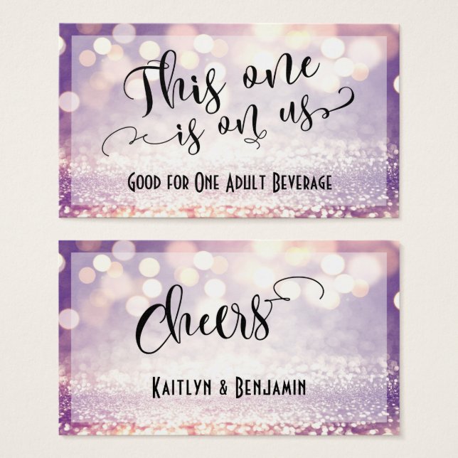 Purple, White & Orange Glitter Bokeh Drink Ticket (Front & Back)