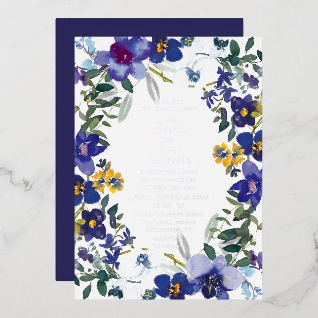 Purple & White Orchid Watercolor Floral Wedding (Front/Back)