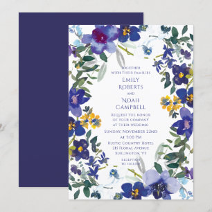 Purple & White Orchid Watercolor Floral Wedding Invitation