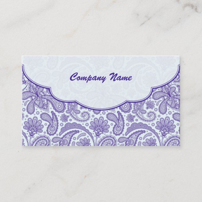Purple & White Ornate Paisley Pattern Business Card (Front)