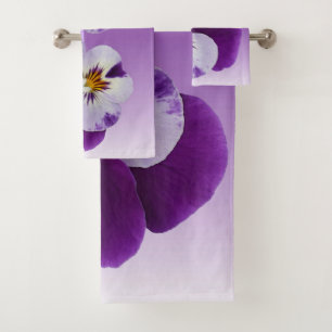 Purple white pansy cutout bath towel set
