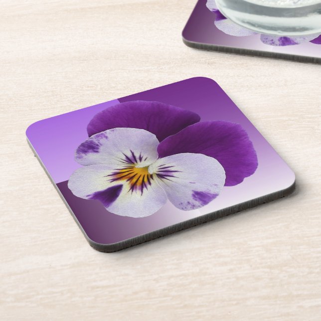 Purple white pansy cutout coaster (Left Side)