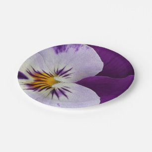 Purple white pansy cutout paper plate