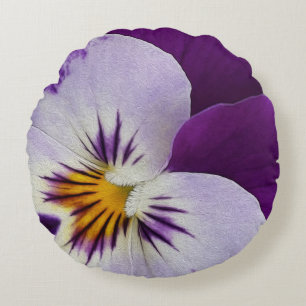 Purple white pansy cutout round cushion