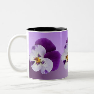 Purple white pansy cutout Two-Tone coffee mug
