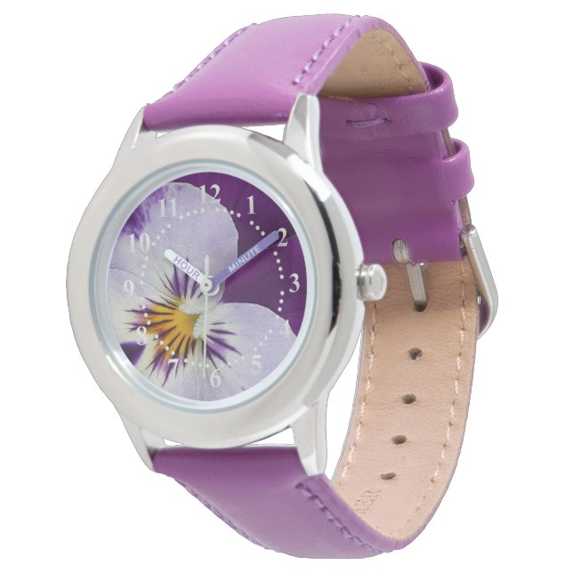 Purple white pansy cutout watch (Angled)