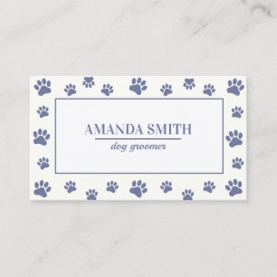 Purple White Paw Prints Dog Groomer Business Card